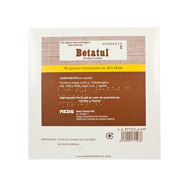 BETATUL 250 mg APOSITO IMPREGNADO, 10...
