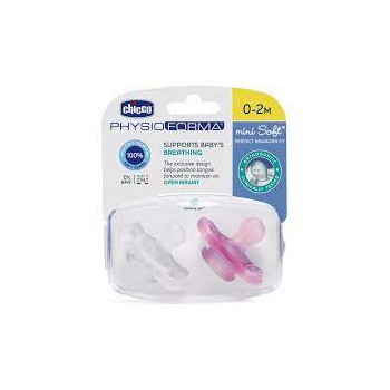 Chupete silicona Chicco minisoft 0-2m 2 unid rosa