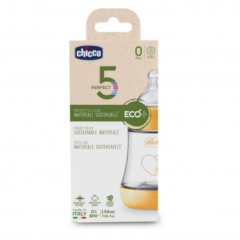 BIBERON PP TETINA SILICONA CHICCO PERFECT5 ECO+ FLUJO LENTO + 0 MESES 1 UNIDAD 150 ML