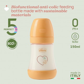 BIBERON PP TETINA SILICONA CHICCO PERFECT5 ECO+ FLUJO LENTO + 0 MESES 1 UNIDAD 150 ML