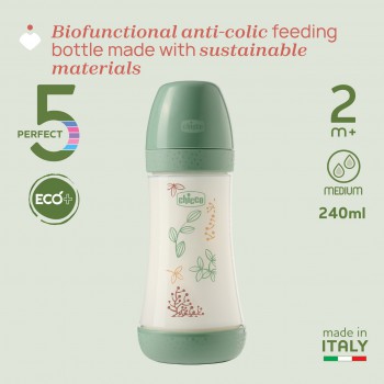 BIBERON PP TETINA SILICONA CHICCO PERFECT5 ECO+ FLUJO MEDIO + 2 MESES 1 UNIDAD 240 ML